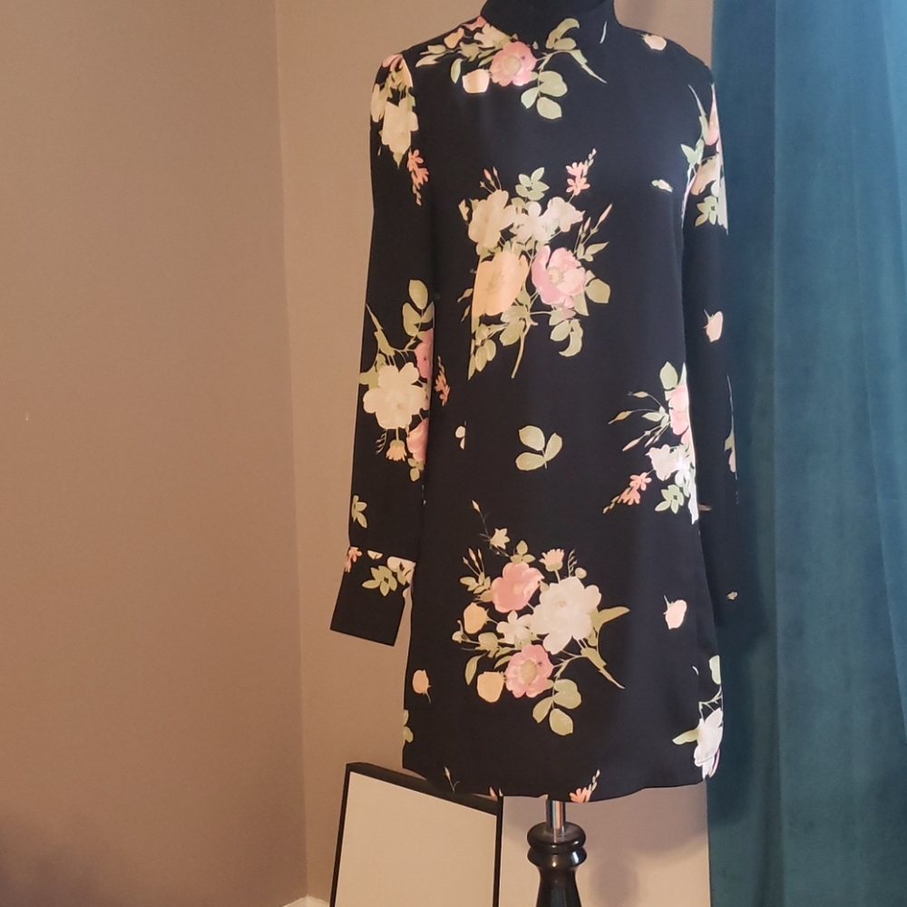 Leith, black & floral long sleeve dress